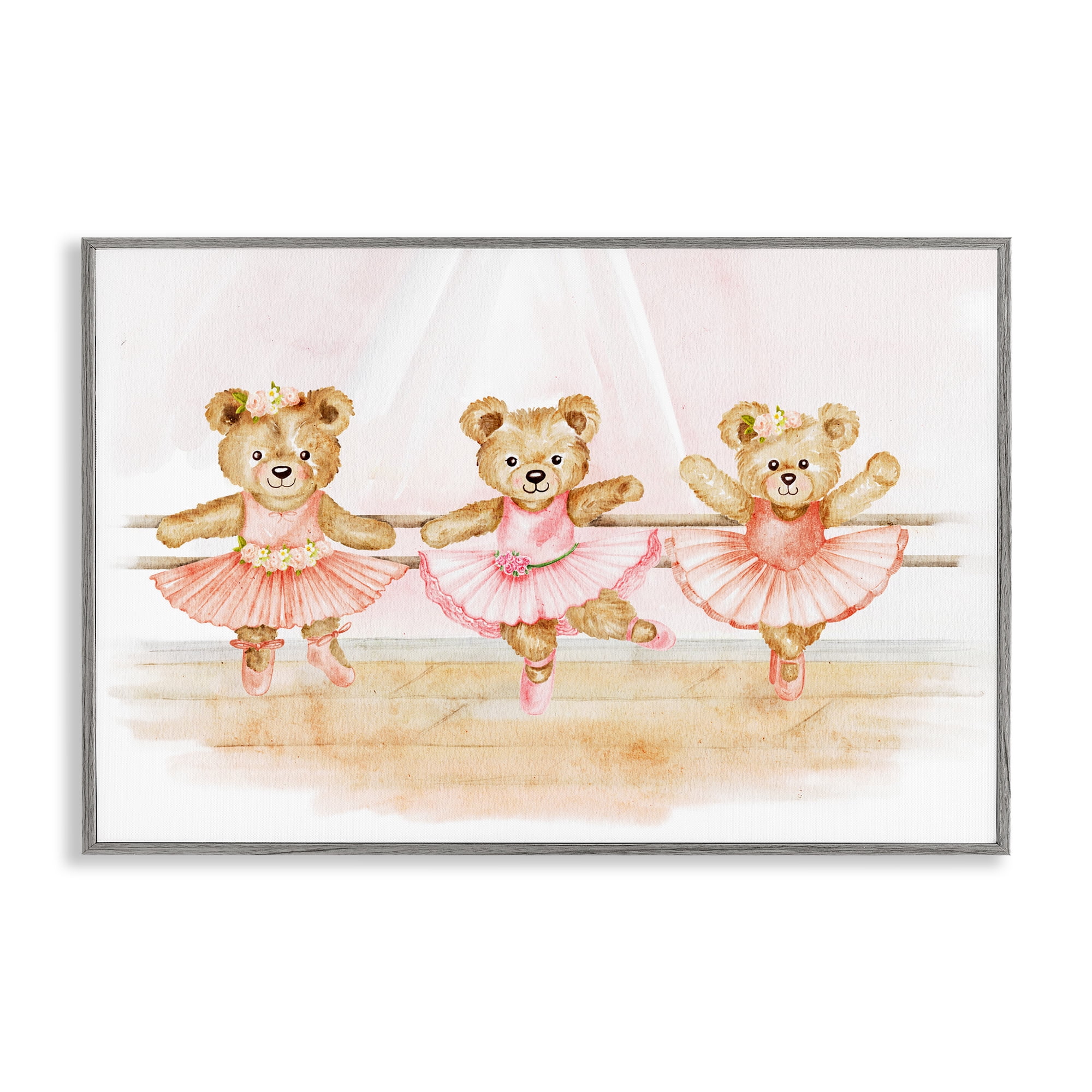 Ballet Teddies Triplet Gray Framed Giclee Art, design by Amy Hall