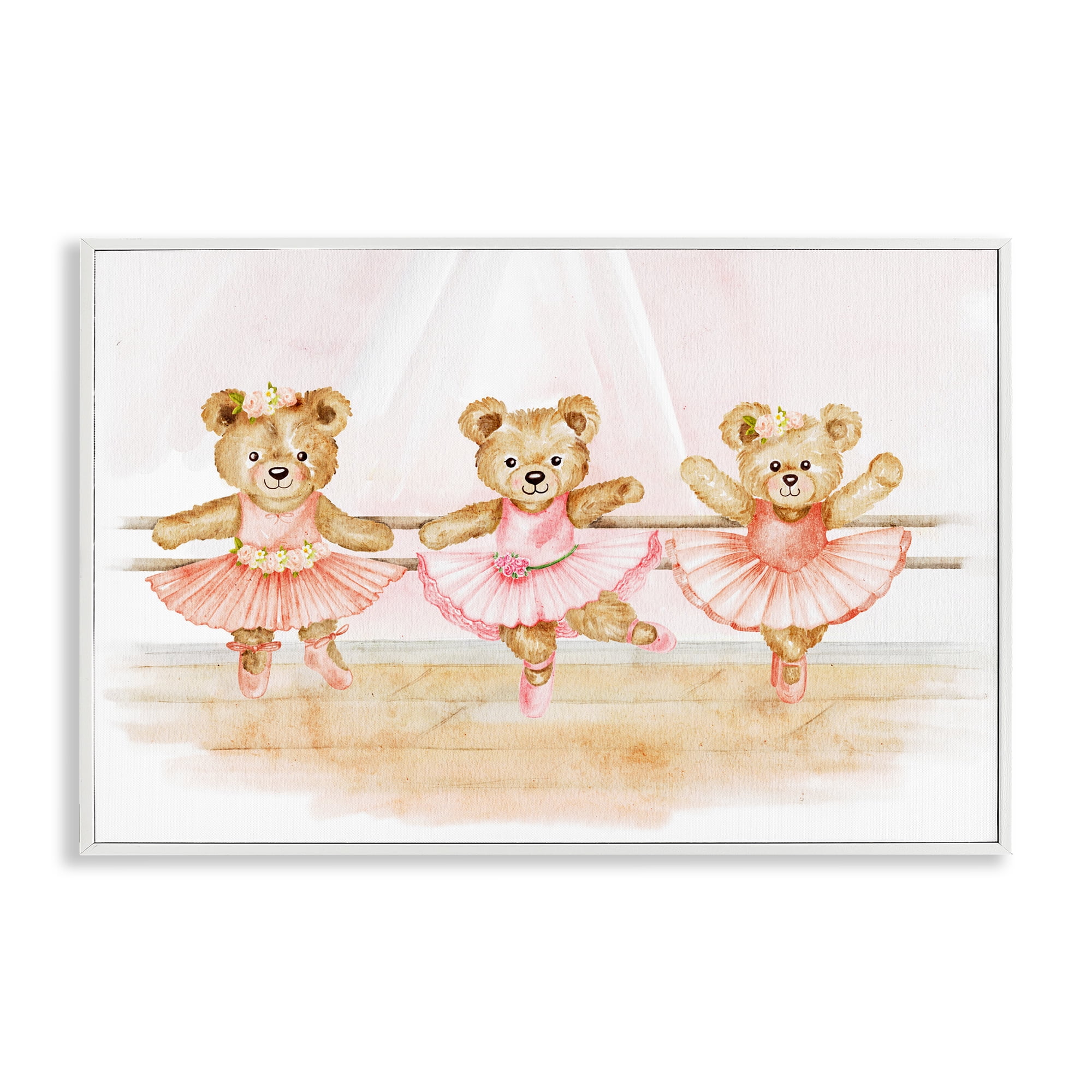 Ballet Teddies Triplet White Framed Giclee Art, design by Amy Hall