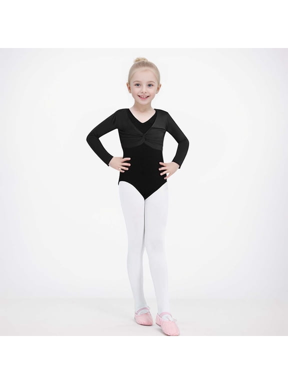 Ballet Wrap Top for Girls Long Sleeve Caged Neck, Solid Color Short Velvet Dance Cover Up Jacket Top No Leotard or Skirt Black 5-6 Years