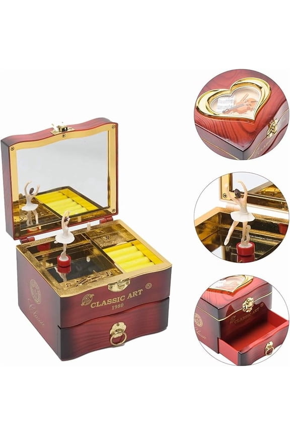 Ballet-themed Musical Jewelry Box with Mirror - Brown Jewelry Organizer, Gift for Birthday/Christmas, Elegant Jewelry Storage Choice