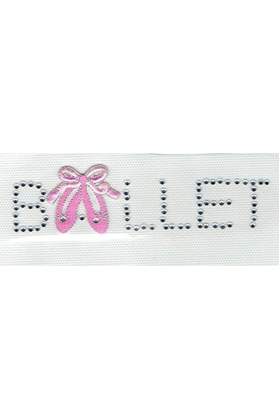 Ballet with embroidered Pink Slippers - Rhinestones - Iron On Applique Transfer