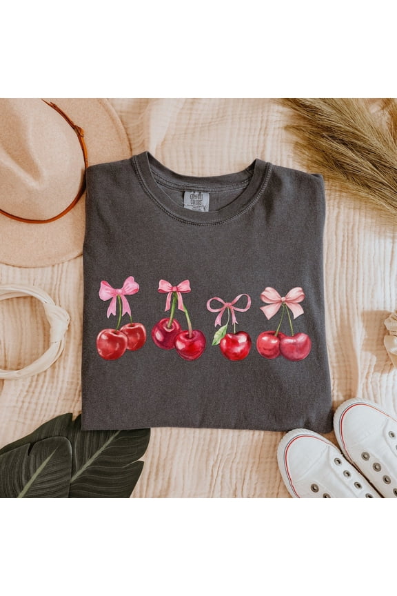 Balletcore Cherry Shirt, Cherry Shirt, Cherry Aesthetic Shirt, Ribbon Shirt, Cottage Core Shirt, Balletcore Clothing, Trendy Crew, Y2K Shirt SWEATSHIRT All Size S-5XL