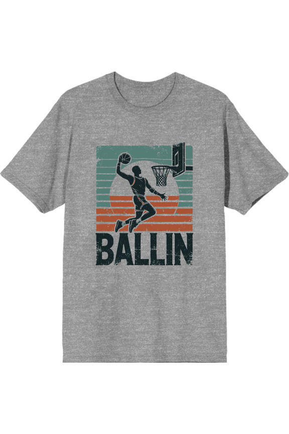 Ballin Slam Dunk Adult Heather Gray Crew Neck Short Sleeve Tee-XXL