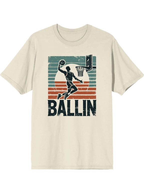 Ballin Slam Dunk Adult Natural Crew Neck Short Sleeve Tee-Large