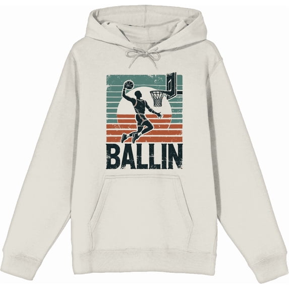 Ballin Slam Dunk Adult Sand Long Sleeve Hoodie-Large