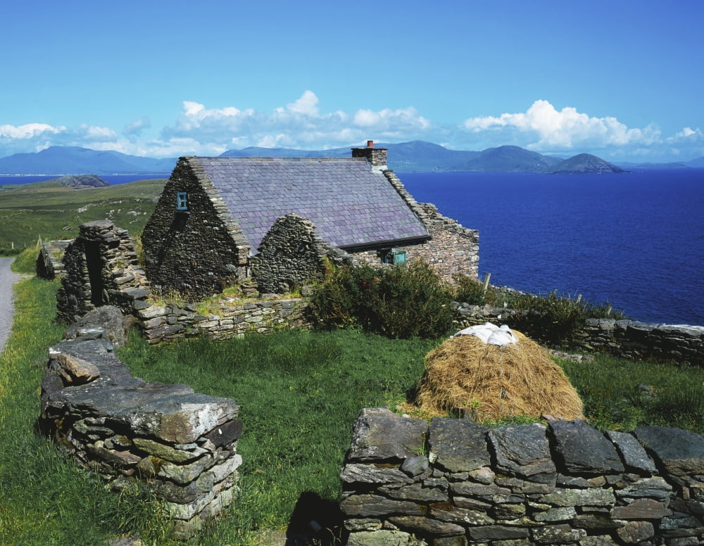 Ballinskelligs Iveragh Peninsula County Kerry Ireland Historic Stone Farmstead Canvas Art - The Irish Image Collection Design Pics (34 x 26)