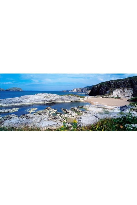 Ballintoy Harbour Co Antrim Ireland Limestone Cliffs Poster Print by The Irish Image Collection - 34 x 14