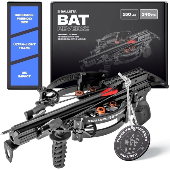 Ballista BAT Mini Crossbow, 340 fps, 150 lbs Draw Weight, Compact Size ...