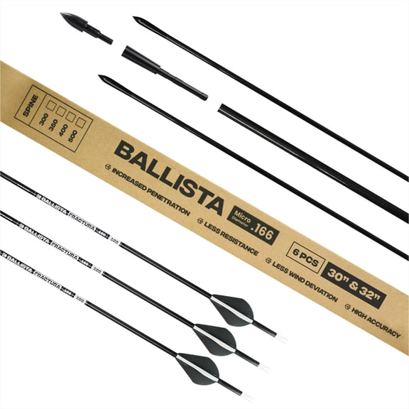 Ballista Fractura Hunting Carbon Mirco Diameter Arrows for Compound and Recurve Archery Bow - 30", OD 6mm, Spine 500 (6pcs)