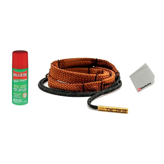 Ballistol FlexClean Gun Cleaning Cord Bundle with 1.5oz Oil Lubricant Cleaner - .25-.27/6.3-7.2mm (Brown)
