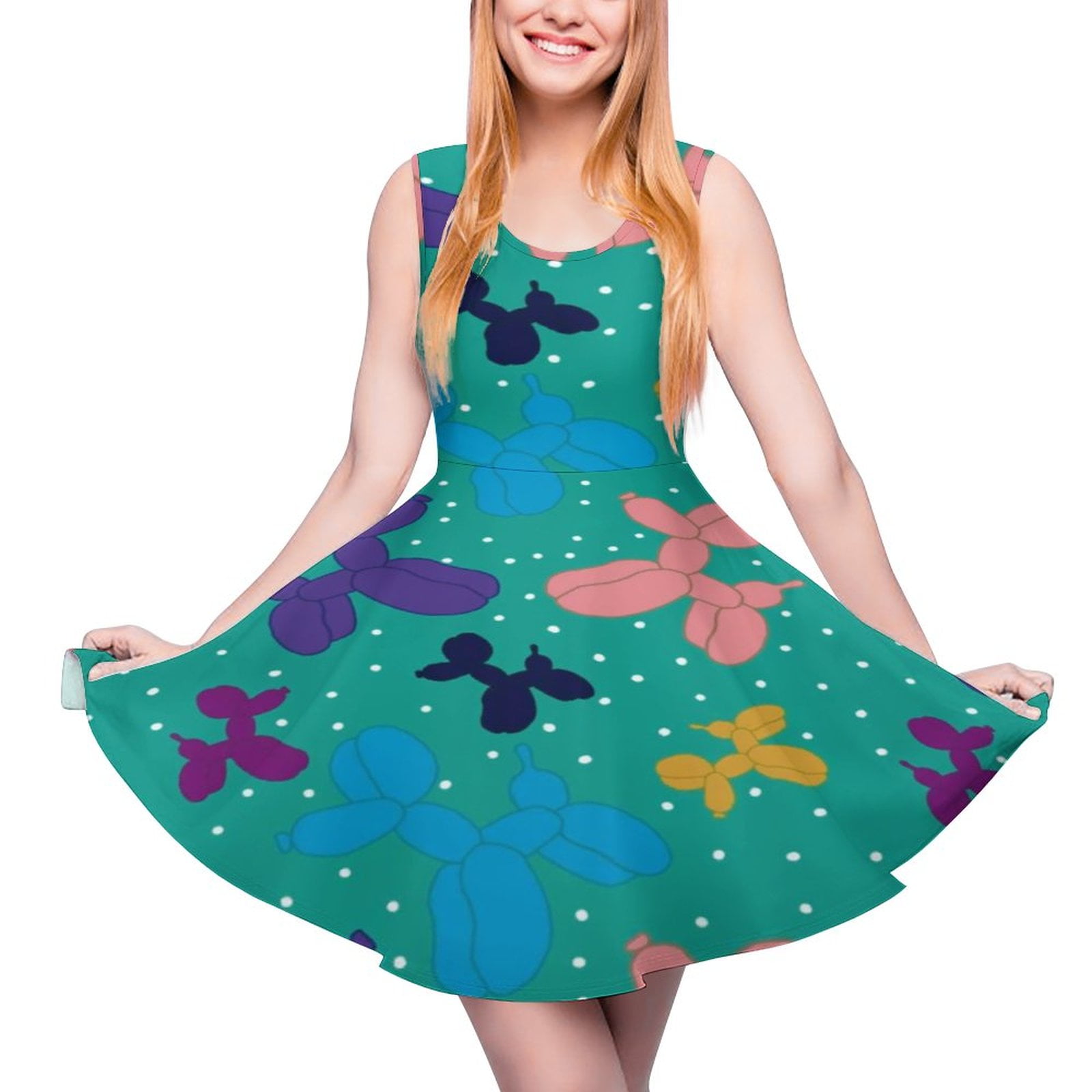 Ballon Skies Dress High Waist Colorful Balloons Print Street Style Ballon Skies Dress High Waist Colorful Balloons Print Street Style