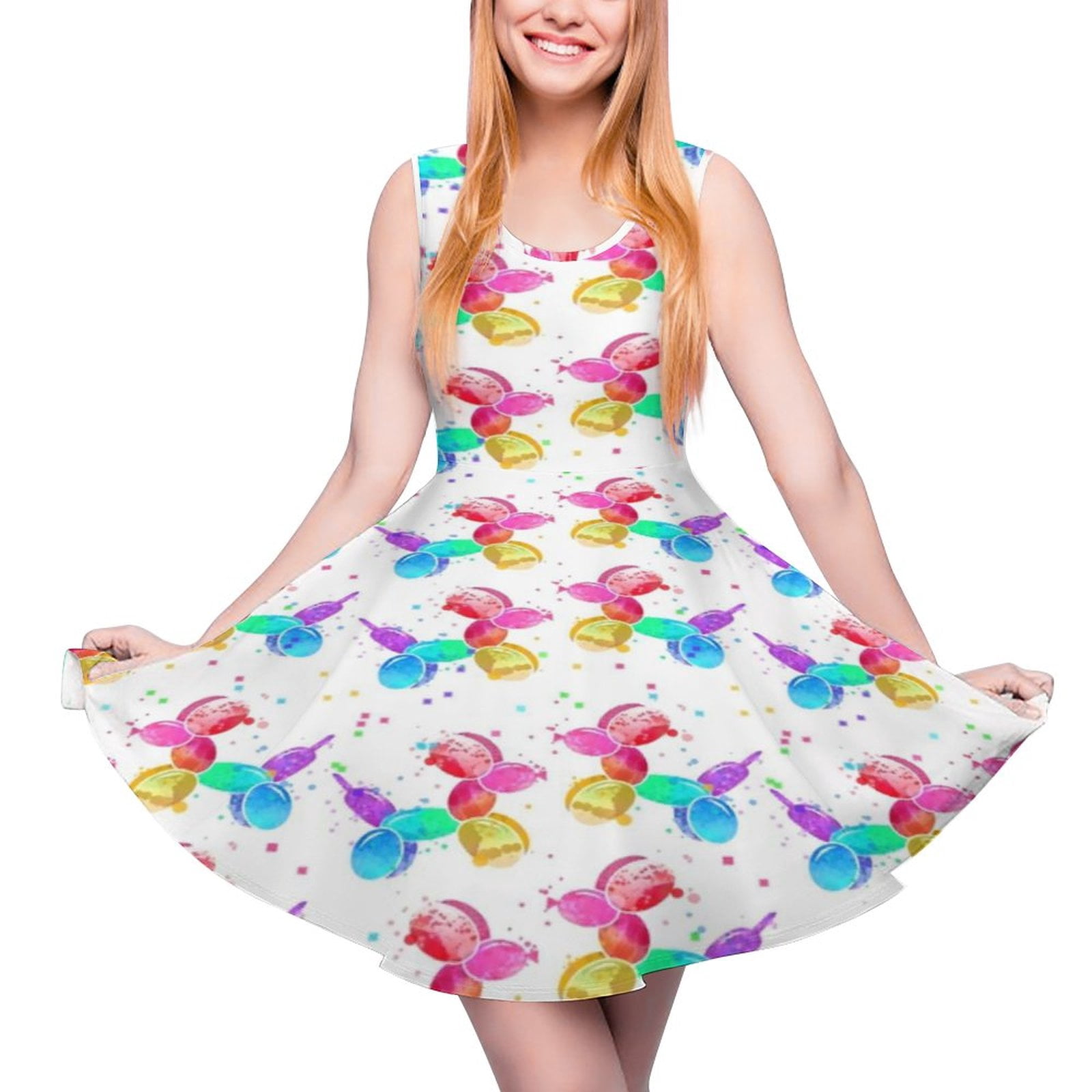 Balloon Animal Dress Colorful Dogs Print Boho Dresses Sleeveless ...