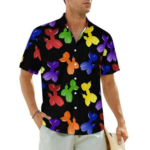Balloon Animals Beach Shirt Colorful Print Hawaii Casual Shirts Mens Trendy Blouses Short