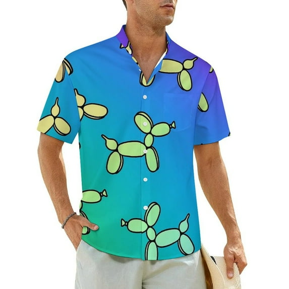 Balloon Animals Beach Shirt Colorful Print Hawaii Casual Shirts Mens Trendy Blouses Short