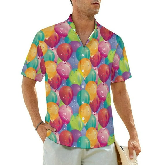 Balloon Animals Beach Shirt Colorful Print Hawaii Casual Shirts Mens Trendy Blouses Short