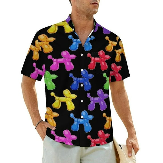 Balloon Animals Beach Shirt Colorful Print Hawaii Casual Shirts Mens Trendy Blouses Short