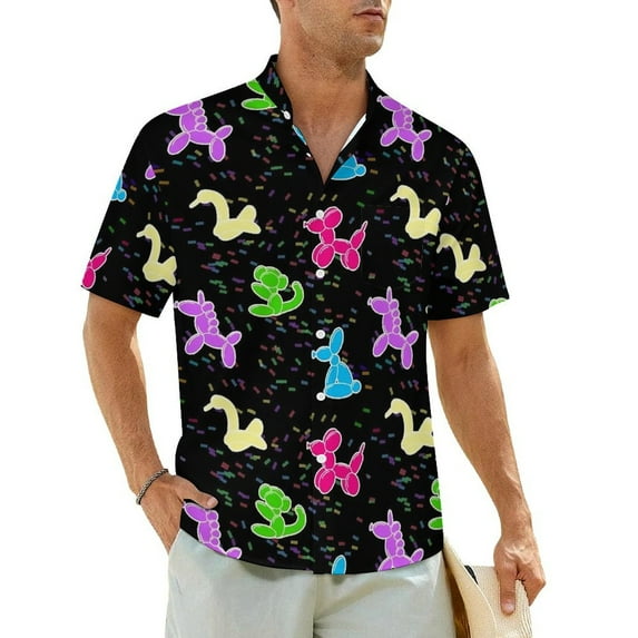 Balloon Animals Beach Shirt Colorful Print Hawaii Casual Shirts Mens Trendy Blouses Short