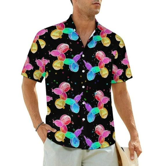 Balloon Animals Beach Shirt Colorful Print Hawaii Casual Shirts Mens Trendy Blouses Short