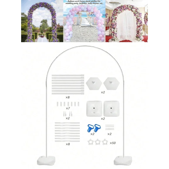 Balloon Arch Frame with Base, 6x8ft White Backdrop Stand for Parties, Portable Wedding Arch Kit for Graduation, Bachelorette, Bridal Shower, and Event Decoration