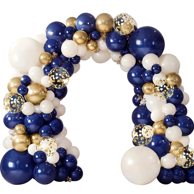Balloon Arch Garland Kit, Navy Blue Gold White Confetti Balloon Set for ...