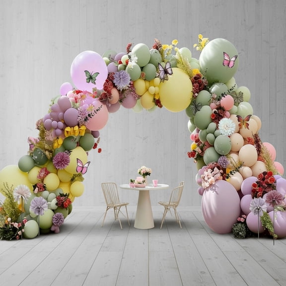 Balloon Arch Garland with Flower Leaf Butterfly Stickers for Spring Birthday Garden Party Decor