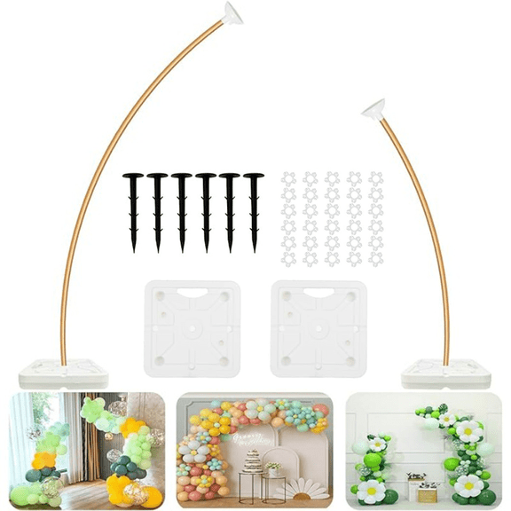 Balloon Arch (Gold) Kit 8.2ft High and 5ft DIY Free Bend Shape Half Arch Aluminum Alloy Material Stand with PVC Base Party Use