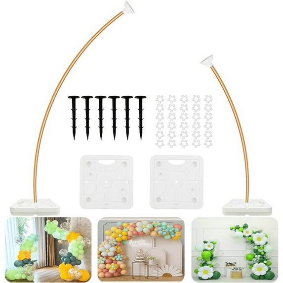 Balloon Arch (Gold) Kit 8.2ft High and 5ft DIY Free Bend Shape Half Arch Aluminum Alloy Material Stand with PVC Base Party Use