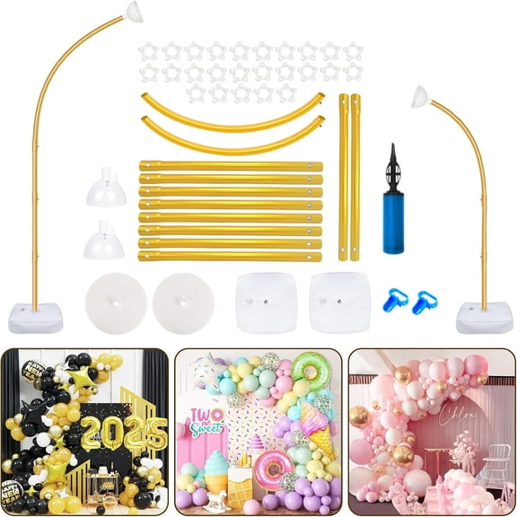 Balloon Arch Kit, 2.5M & 1.5M Half Balloon Arch Stand, Free Bend Balloon Column Stand for Floor Suitable for Wedding, Birthday, Graduation, Anniversary, Gold