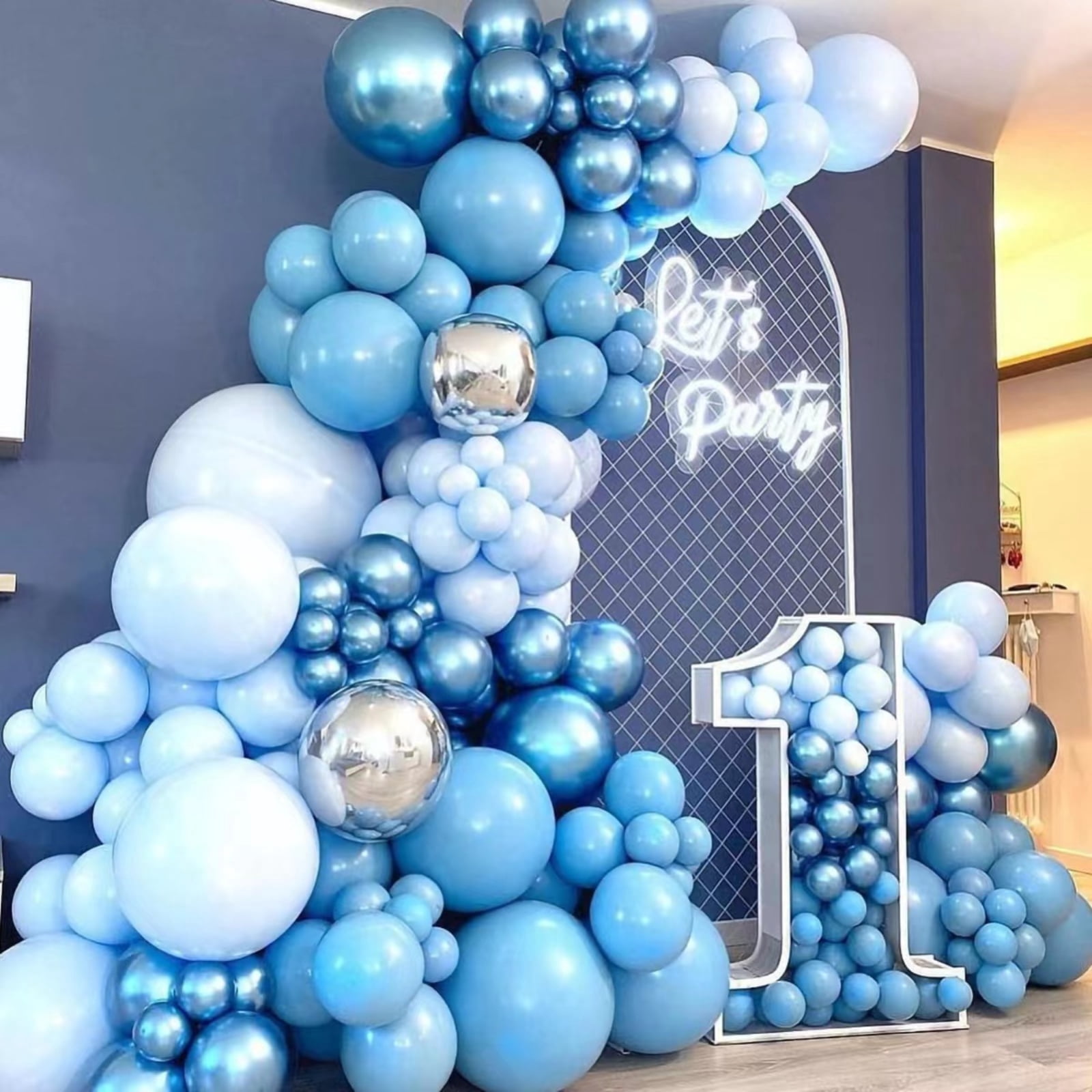 105pcs Blue Balloon Garland Arch Kit, Different Sizes 18 12 10 5 inch Latex Metallic Confetti Blue Balloons for Boys Birthday Baby Shower Ocean Theme Party Anniversary Decoration Supplies