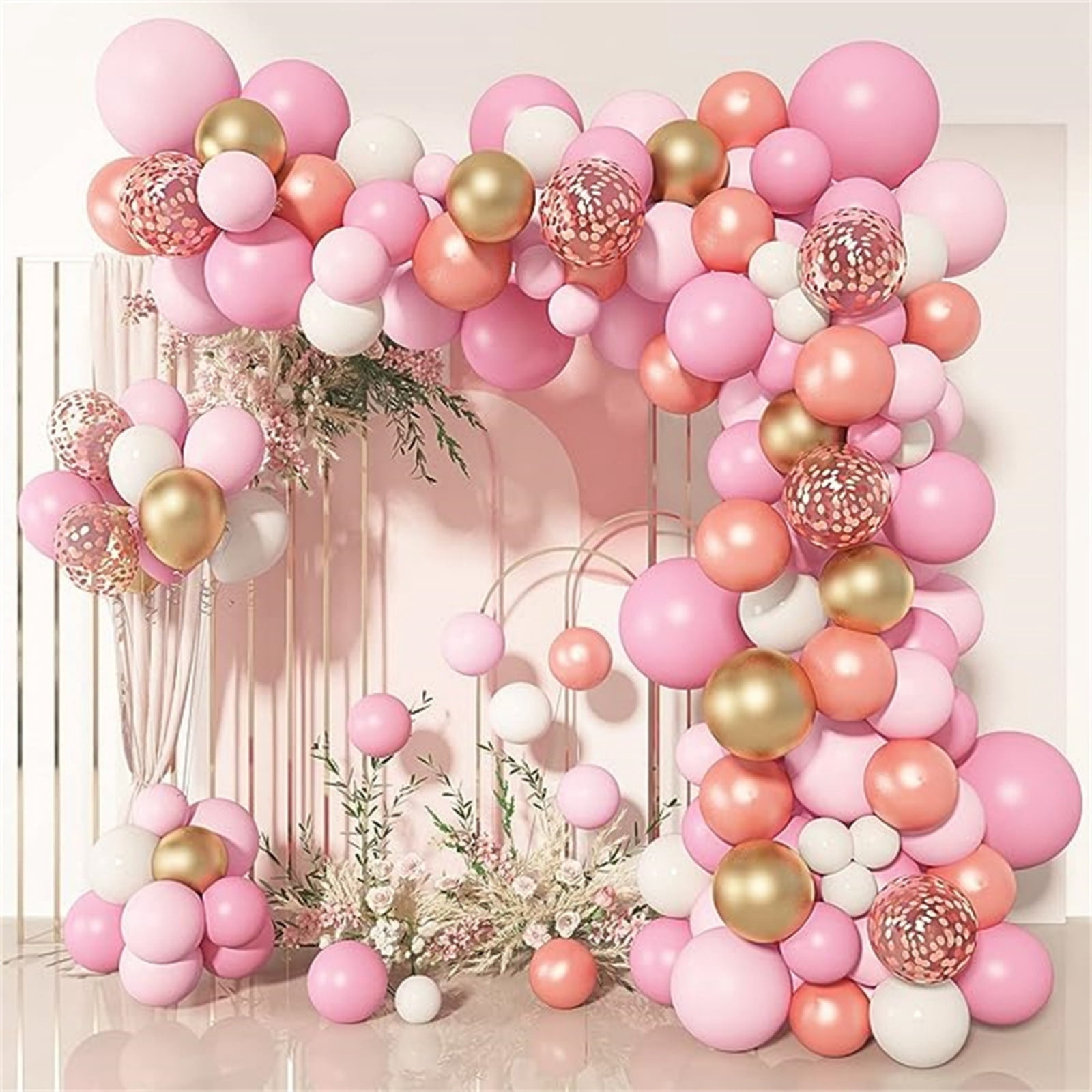 112PCS Gold and Pink Balloon Arch Kit , Pastel Pink Metallic Gold Matte White Balloons Gold and Rose Gold Confetti Balloons for Wedding Bridal Shower Princess Party Girl Birthday
