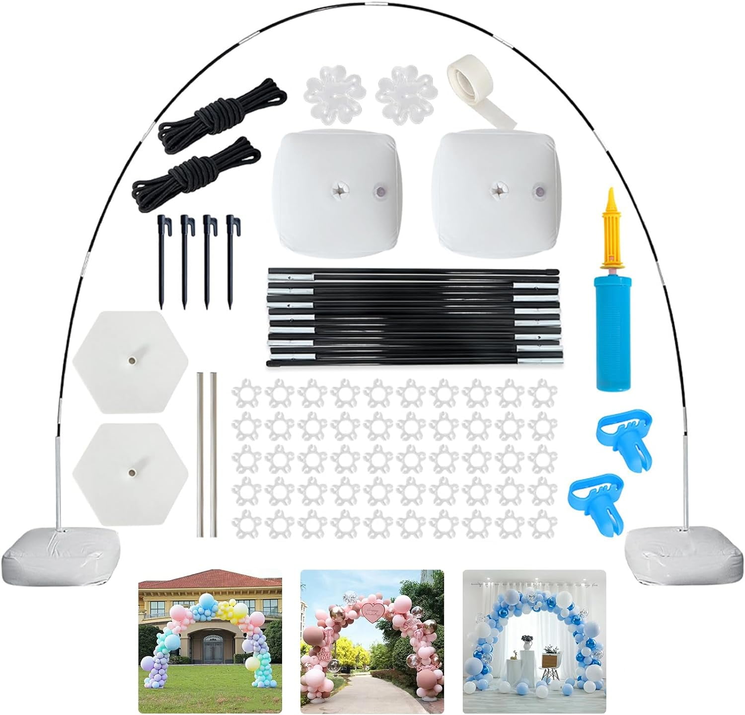 Balloon Arch Kit with Base for Birthday Party Decorations, Adjustable Balloon Arch Stand for Floor with Pumps, Water Fillable Base, Balloon Clips for Graduation Wedding Baby Shower Party Supplies