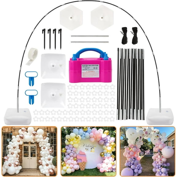 Balloon Arch Kit with Electric Pump, 10 Ft Adjustable Floor Stand, Includes Rods, Bases, Clips, and Accessories