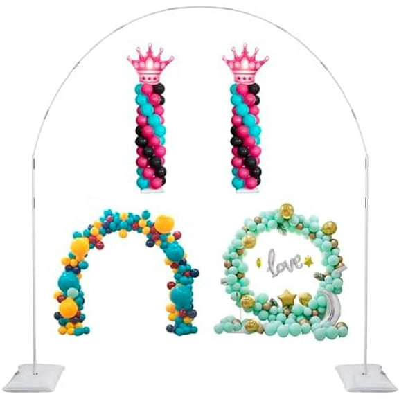 Balloon Arch Stand, 7.5ft Large Round Backdrop Frame, Adjustable Half Circle Arch, 2 set Reusable Metal Ballon Column Kit with Base 3IN1 for Birthday, Wedding, Graduation, Shower Party