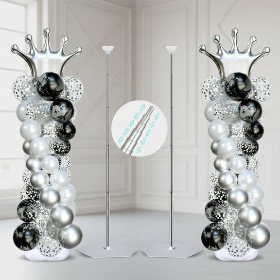 Balloon Arch Stand, Balloon Arch Kit of 2, Adjustable Metal Balloon Column Stand for Party Decorations Wedding Birthday, Graduation Party Decoration, Silver