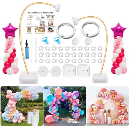 Balloon Arch Stand with Base: 8.2 ft High, 5 ft, DIY Free Bending Shape, Suitable for Party, Birthday, Graduation, Wedding Backdrop(Golden)