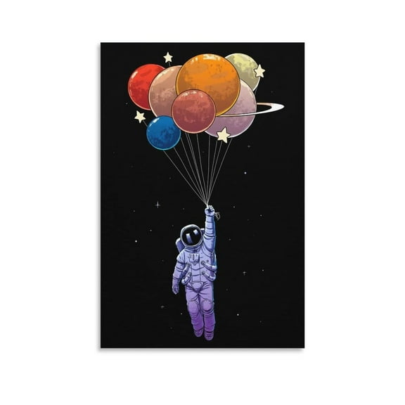 Balloon Astronaut, Funny Space Poster, Boys Room Space Decor, Canvas Wall Art Living Room Poster Bedroom Painting