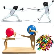 Balloon Bamboo Man Battle - 2024 New Handmade Wooden Fencing Puppets, Fast-Paced Balloon Fight, Whack a Balloon Party Games for 2 Players