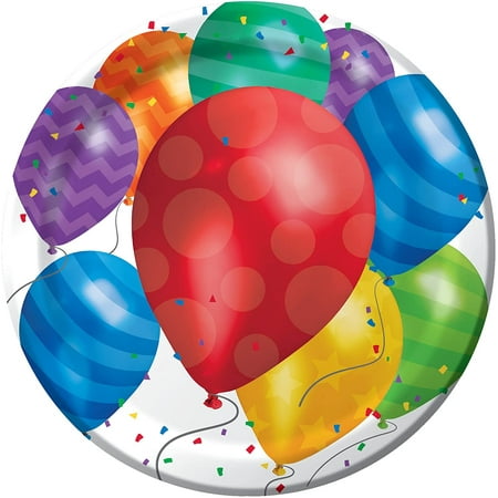 Balloon Blast Round Paper Plates 8 Count for 8 Guests