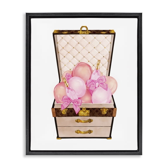 Stupell Industries Balloon & Champagne Filled Trunk Black Framed Floater Canvas Wall Art, design by Ziwei Li, 31 x 25