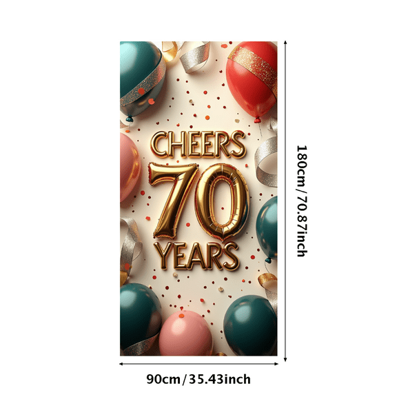 Balloon Cheers 70 Years Celebration Banner for Special Events Anniversary Party Supplies Decorations Backdrop Photography Props Background