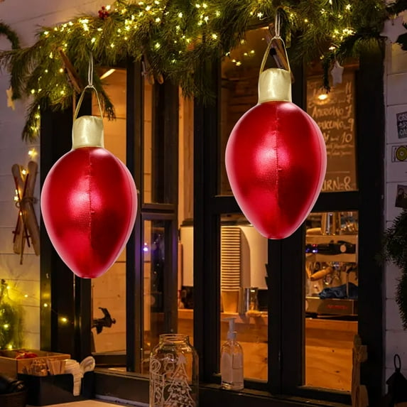 Balloon Christmas Inflatable Ball Outdoor Decor 12x6" PVC Waterproof Lighted Lawn Holiday Decoration 1Pcs Red Rkxzt