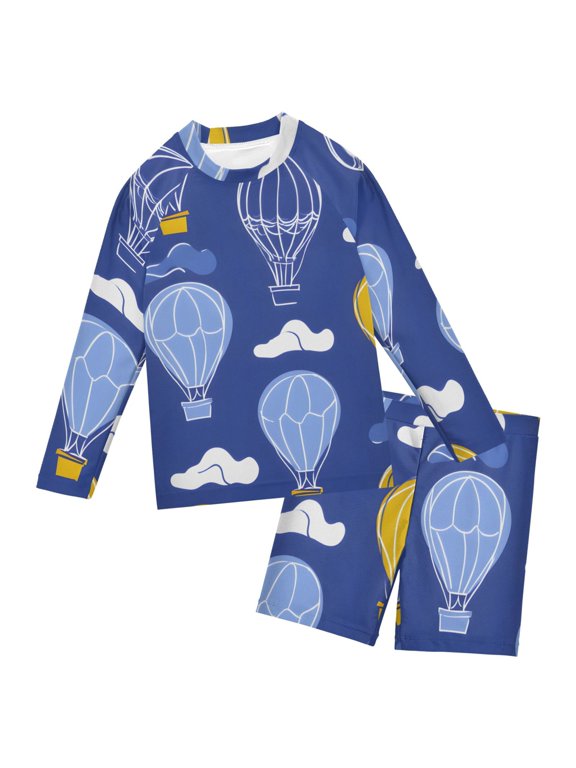 Balloon Cloud Pattern Boys' Bathing Suit UPF 50+ Boys' Rash Guard Sets Stretchy Quick Dry 3T-10T