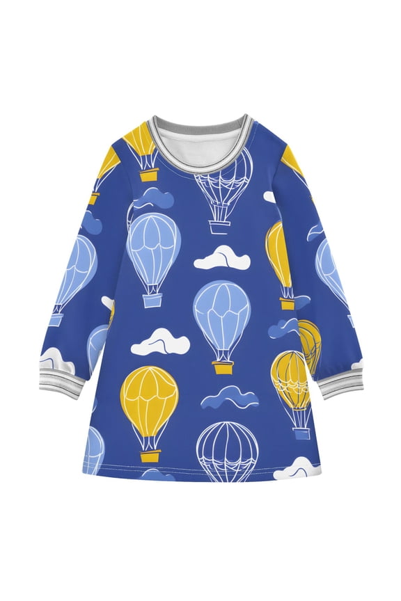 Balloon Cloud Pattern Girls'long-sleeved dress Thickened A-dress Warm Dress Basic Shirt Party Dresses