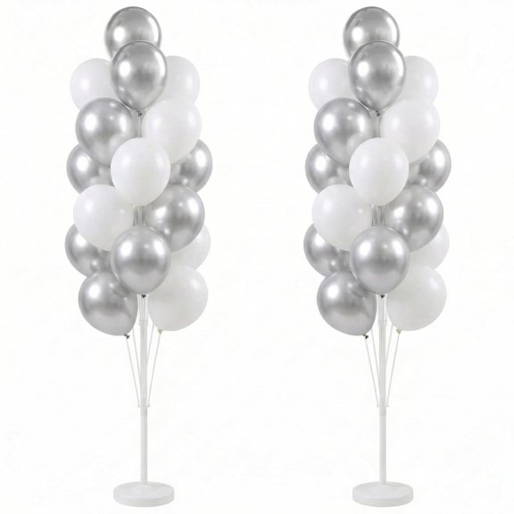 Balloon Column Kit Set Of 2 Silver White For Wedding Shower Birthday Party Decorations
