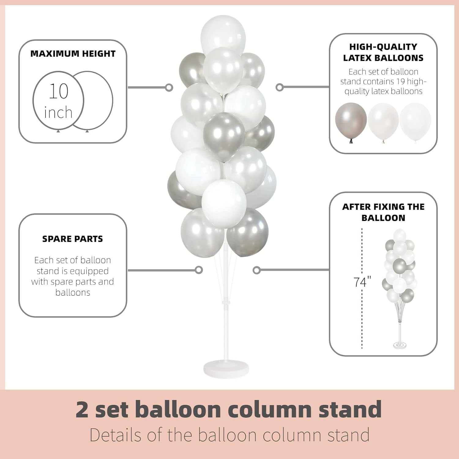 Balloon column kit set of 2 with balloons included with base and