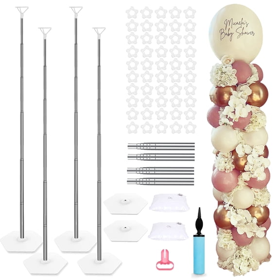 Balloon Column Stand Set of 4 - Reusable Metal Telescopic Poles, Adjustable Height Up to 7ft for Event & Celebration Decorations