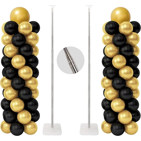 Balloon Column Stand Kit 2 Pack, 6.6ft Adjustable Telescopic Metal Pillar for Birthday Wedding Graduation Christmas Decor, White Silver