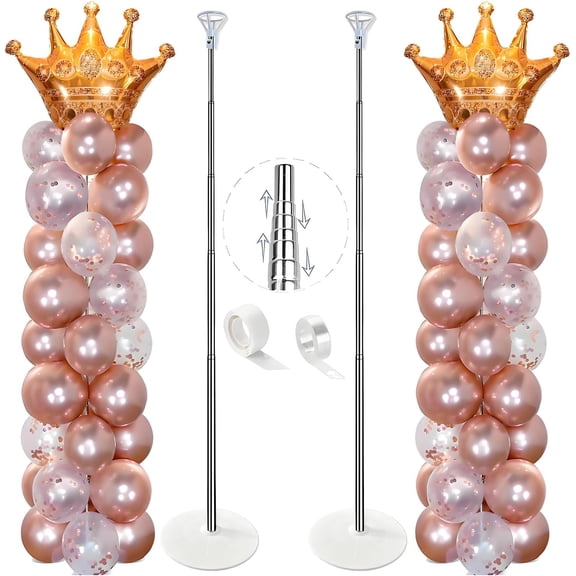 Balloon Column Stand Kit Set of 2, 7ft Height Adjustable Balloon Arch Kit, Metal Telescopic Pillar Balloon Stand, Birthday Party, Graduation, Wedding Christmas Decorations