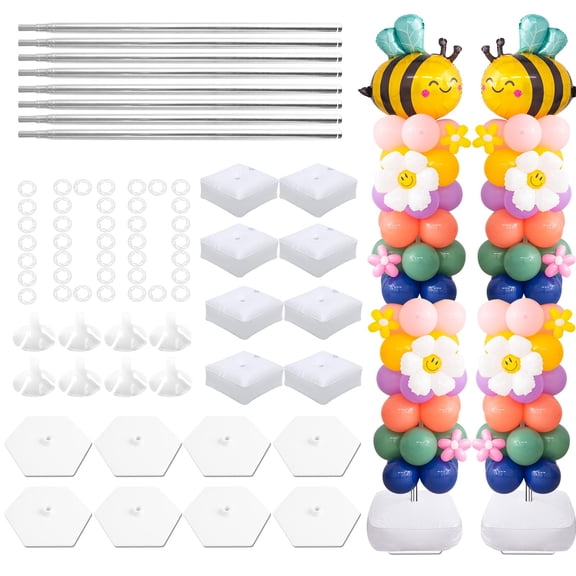 Balloon Column Stand Kit Set of 8, 7 Height Adjustable Balloon Tower Pillar with Reusable Stainless Steel Telescopic Base for Birthday, Wedding, Baby Shower, Graduation Party Decorations (8 Set) Y101
