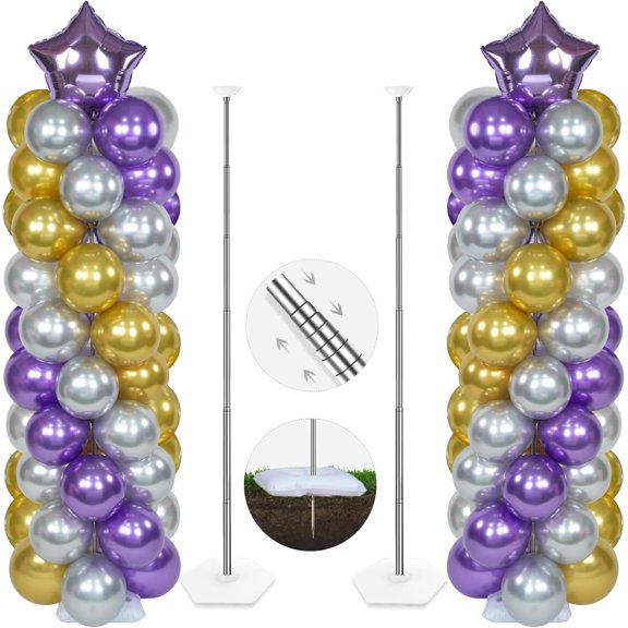 Balloon Column Stand Kit, Sets of 2 Telescoping Balloon Stand, Height Adjustable Balloon Tower Pillar with Reusable Metal Telescopic Design for Party Decoration
